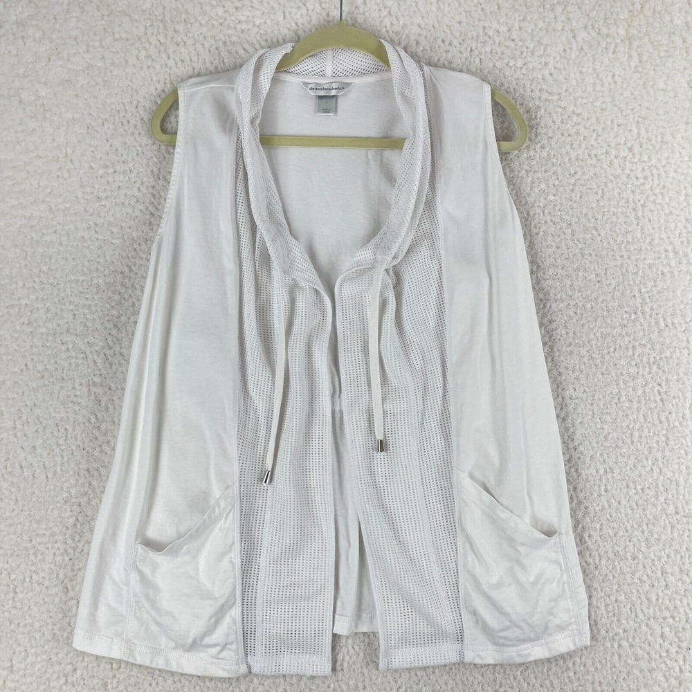 Christopher & Banks White‎ Open Front Cardigan Womens Sleeveless Size Small